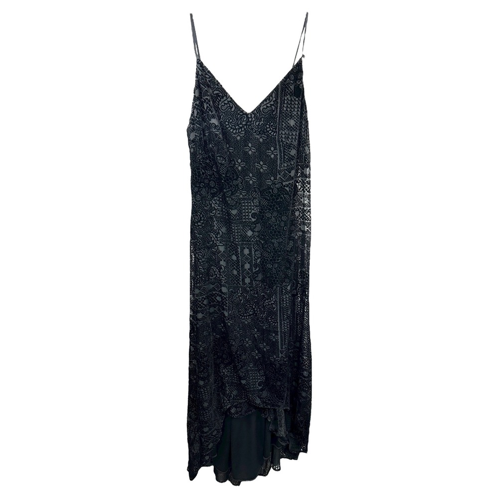 Onyx Nite‎ 6 Dress Black Velvet Burnout Hi Lo Spaghetti 90s Y2K Grunge Goth 1341